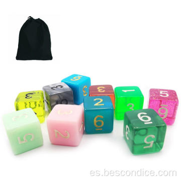 Bescon 10pcs Conjunto de dados D6 multi poliédrico, 10 conteos de dados de dados múltiples y coloreados en una bolsa de dados de color múltiple y color.